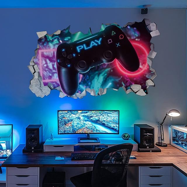 KAIRNE 3D Gaming Wall Sticker for Boys Bedrooms Walls,Xbox Gamer Wall Art Decal,Minecraft PS4 Playstation Wall Decor for Game Room,Video Game Stuff for Teenager Boys Gifts Room Decorations 80 x 47 cm