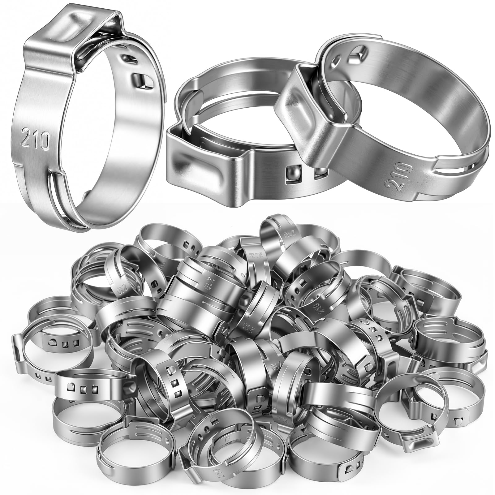 100 Pcs 5/8 Inch PEX Cinch Clamps, 304 Stainless Steel