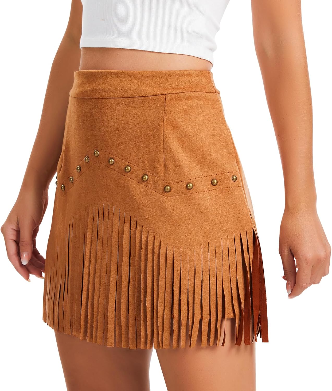 Western Cowgirl Fringe Skirt,High Waisted Mini Suede Skirts,Country Concert Rave Festival Booty Tassel Bottoms - Image 2