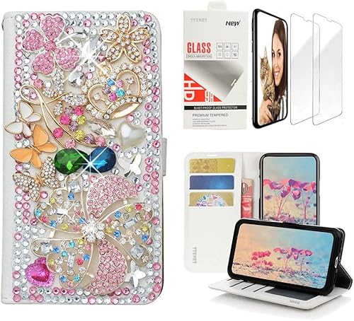 STENES Bling SSBLDwSPSeries-8 - Funda de piel con tapa y protector de pantalla, diseño 3D hecho a mano