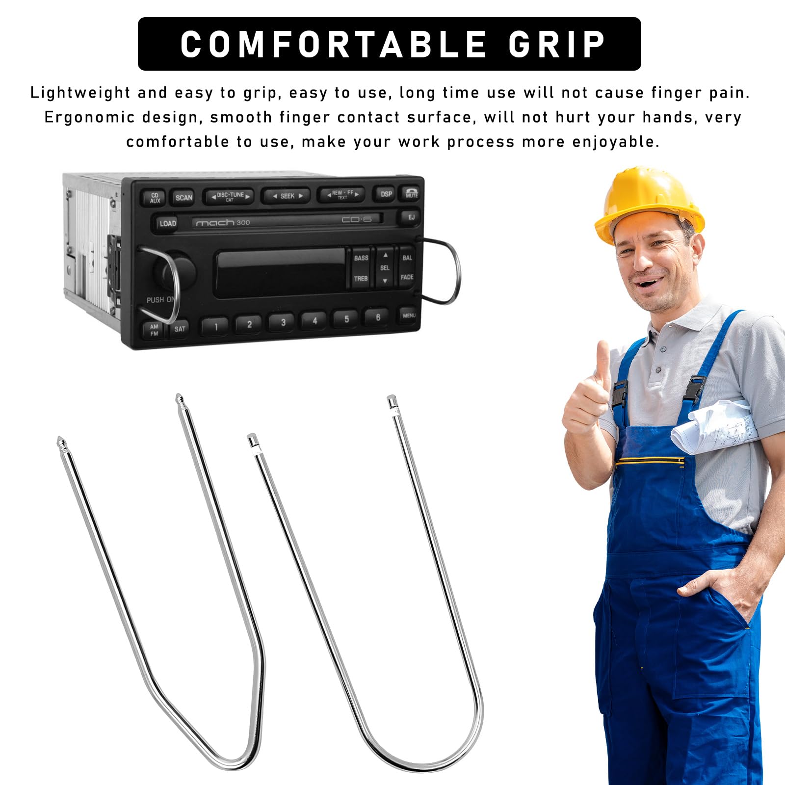 2PCS Car Radio Removal Tool U V-Shaped Stereo Radio Disassembly Assembly Pry Tool Stainless Steel Auto Stereo Release — view 6