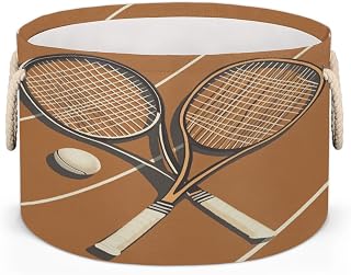 Tennis Racket Storage Basket Balls Striped Foldable Storage Bin with Handles Organizer Bins Shelves Boxes for Blankets Clothes Shoes Closet Living Room