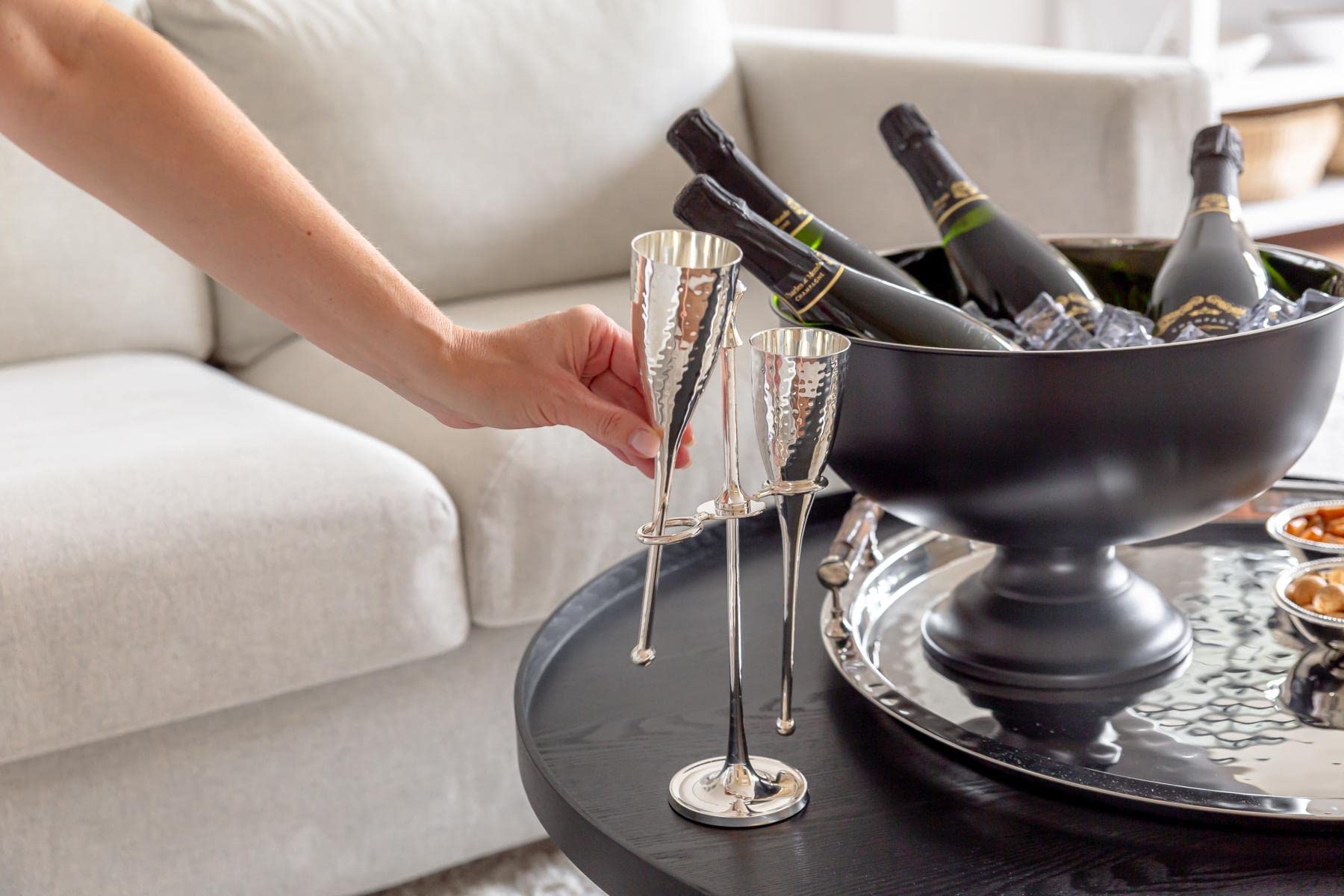 EDZARD Champanera Pearl (Ø 36 cm, H 25 cm), acero inoxidable, de doble pared, para 5 botellas – enfriador de botellas grande, enfriador de vino, cubitera grande