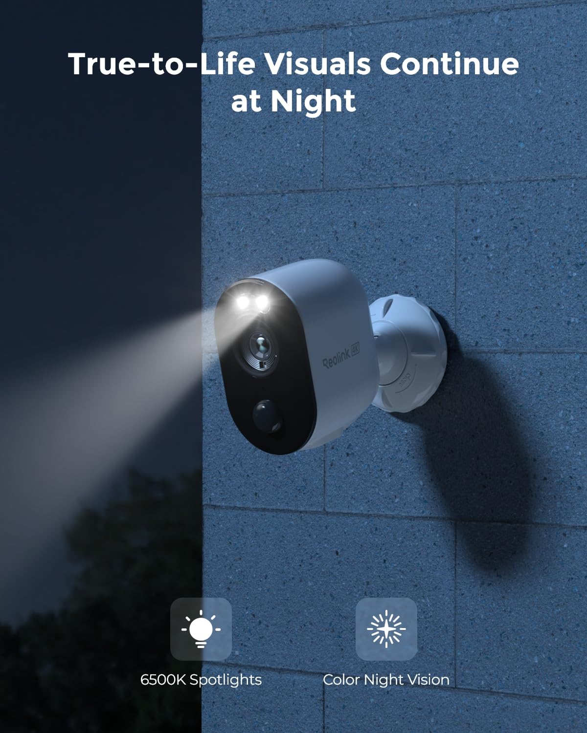 Reolink Akumulatorowa Zewnętrzna Kamera Bezpieczeństwa z Reflektorem I Rozpoznawaniem Ludzi/Pojazdów, Kamera WiFi 2.4/5GHz, Funkcja, PIR, Kolorowa Noktowizja, Dwukierunkowe Audio, Argus 3 Ultra