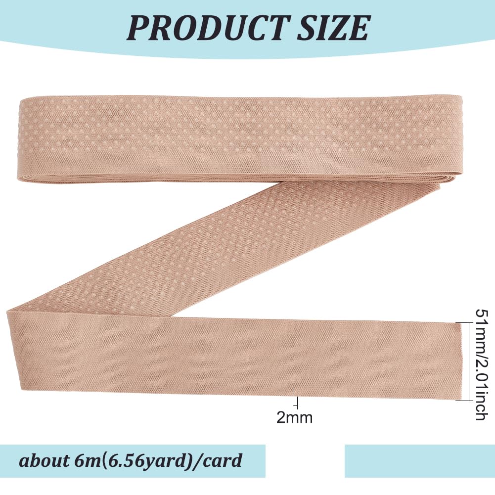 BENECREAT Fascia Elastica Antiscivolo In Silicone Da 6 m, Nastro Elastico In Poliestere Largo 51 mm, con Supporto In Silicone, per Progetti di Cucito di Indumenti, Marrone Chiaro 2 mm di Spessore