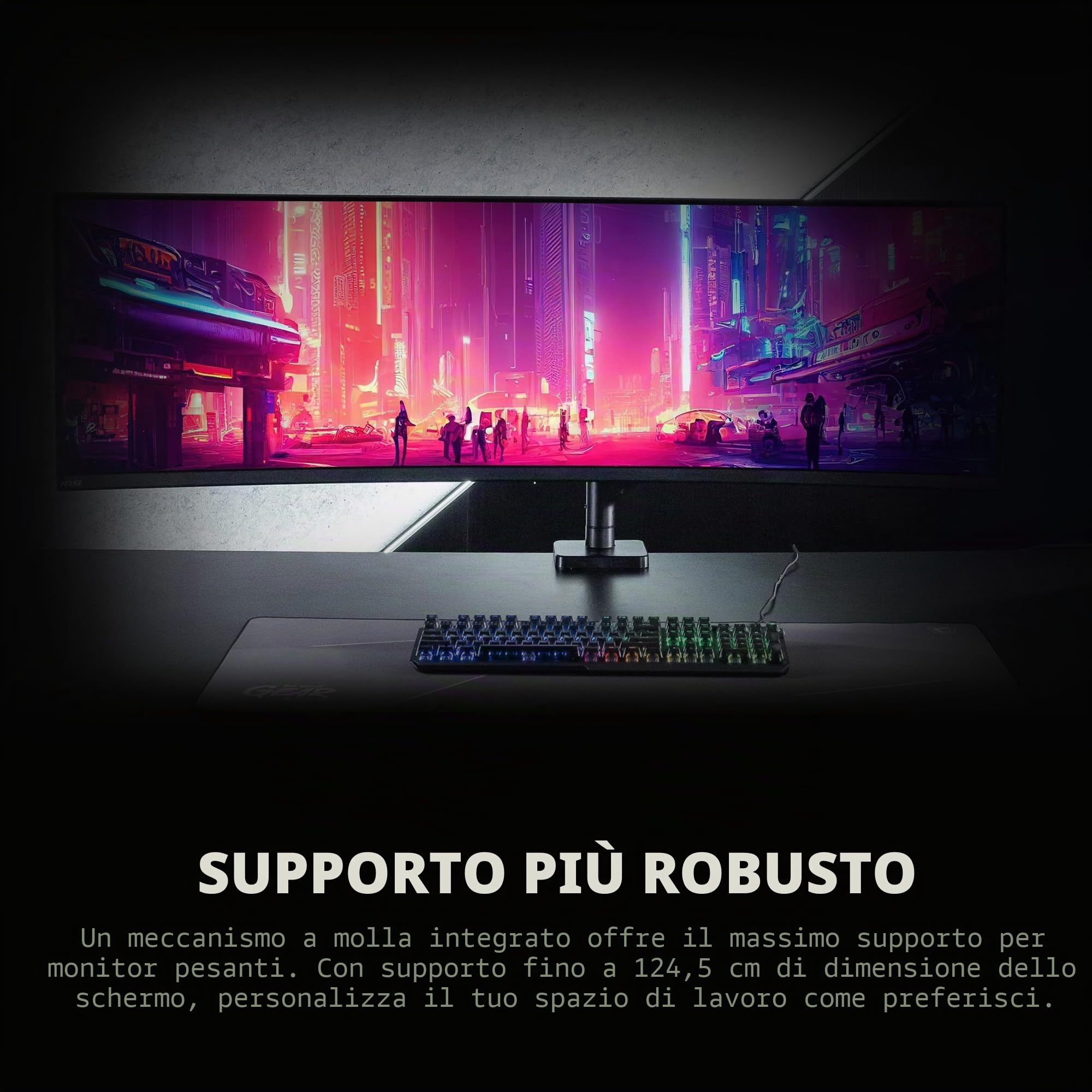 MSI MAG MT201 - Braccio di supporto per monitor singolo, resistente e di alta qualità, supporta schermi da 17 a 49 pollici e 20 kg, compatibile con VESA, supporto regolabile con molla a gas, morsetto