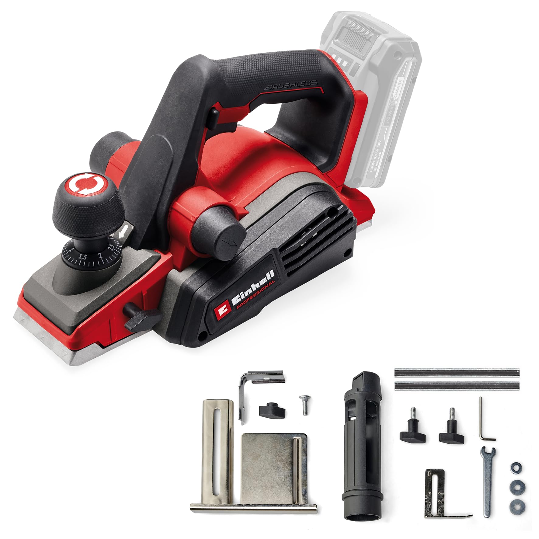 Einhell Professional Akku-Hobel TP-PL 18/3 Li BL-Solo Power X-Change (18 V, Brushless, 82 mm Hobelbreite, bis 3 mm Spantiefe, Falztiefen-/Parallelanschlag, inkl. 2x Wendemesser, ohne Akku)