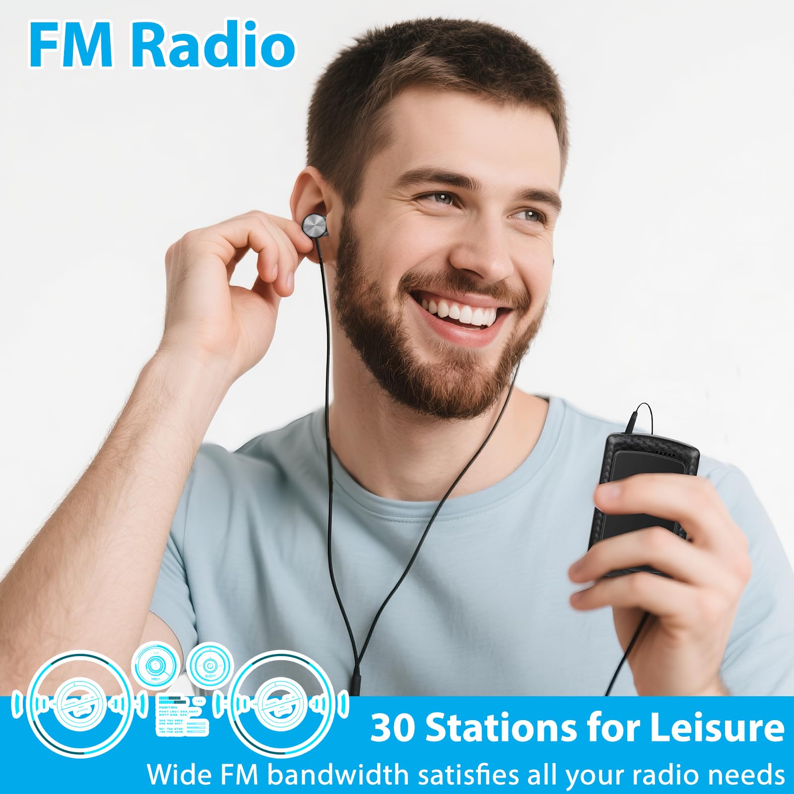Lettore MP3 Bluetooth 5.2 – 1,8 pollici TFT schermo a colori con clip Sport 32 GB MP3 – lettore radio FM, altoparlante con cuffie, espandibile fino a 128 GB scheda SD per bambini e adulti