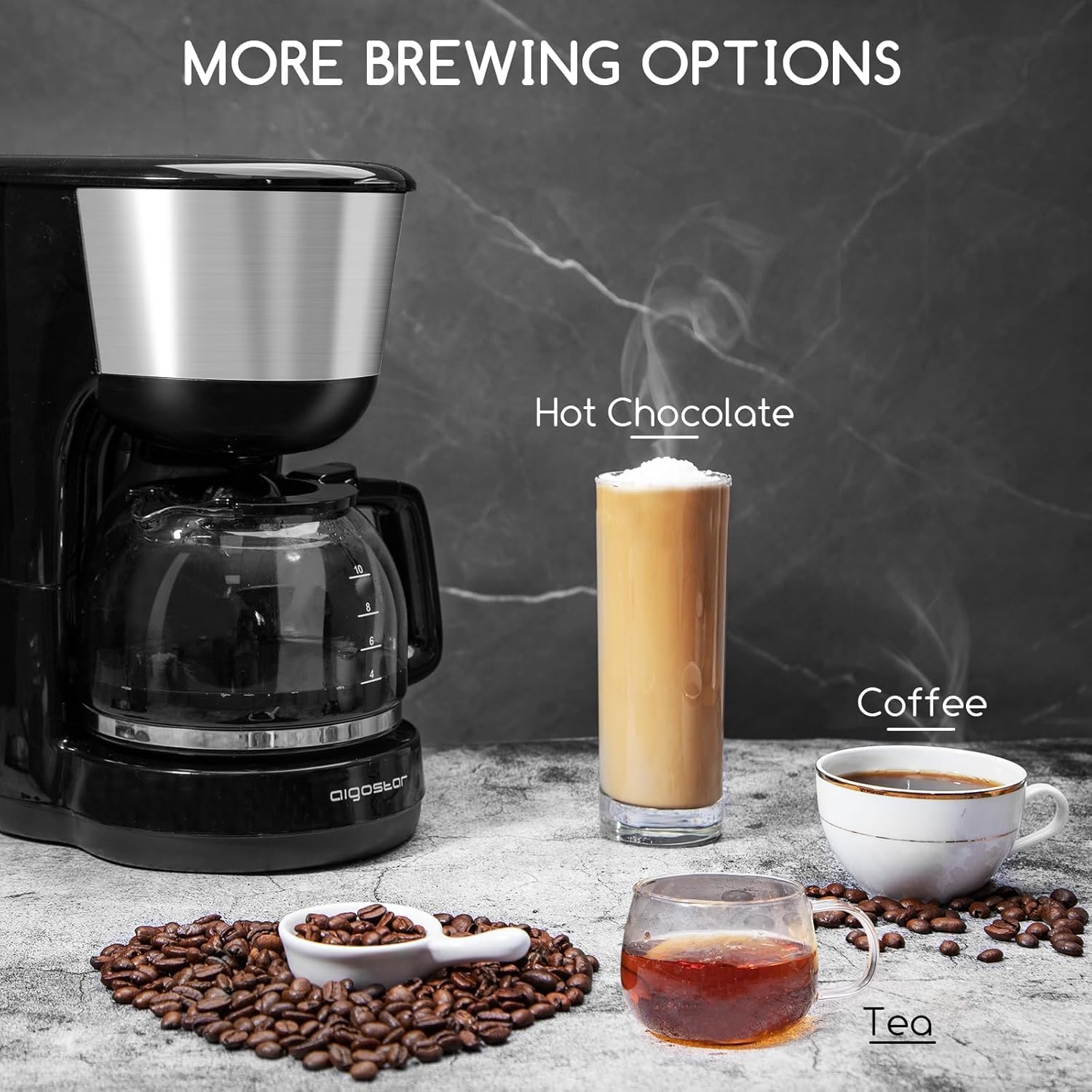 Aigostar Chocolate Macchina da caff? americano e t? 10 Tazze 1000W 1,25L Sistema Antigoccia