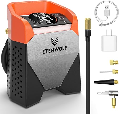 ETENWOLF Zephyr S5 - Inflador de neumáticos portátil de alta resistencia, bomba de aire inalámbrica de 160 PSI y 15600 mAh con luz LED para
