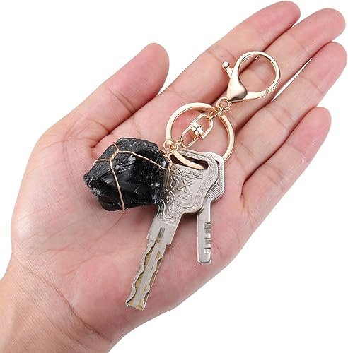 Miniatura 5 de Jovivi Llavero de piedra de cristal de cuarzo natural crudo envuelto en alambre irregular con piedras preciosas curativas para mujeres y hombres
