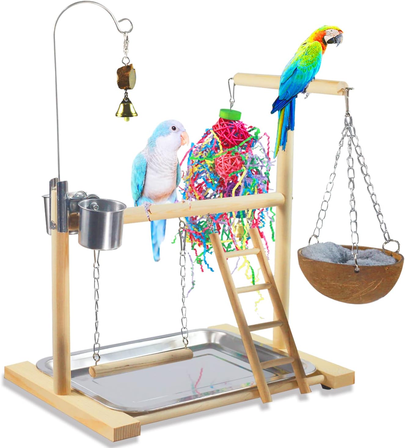 Parakeet Bird Perch With 4 Steps - Wood Ladder Platform For Cage Accessories (3 Pieces)
