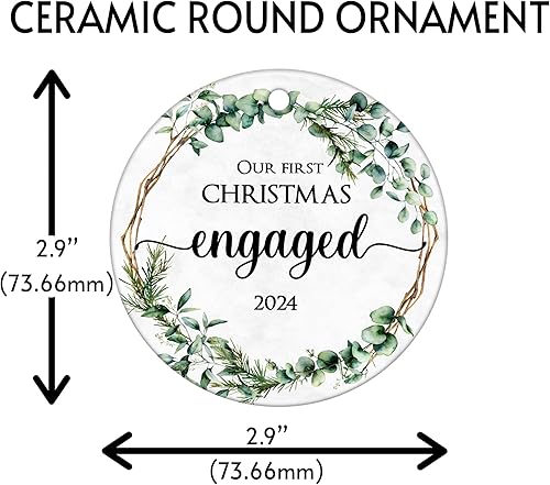 Miniatura 8 de Adorno de cerámica con texto en inglés "Our First Christmas Engaged 2023", adorno de Navidad, aniversario de boda, adorno de decoración de boda,