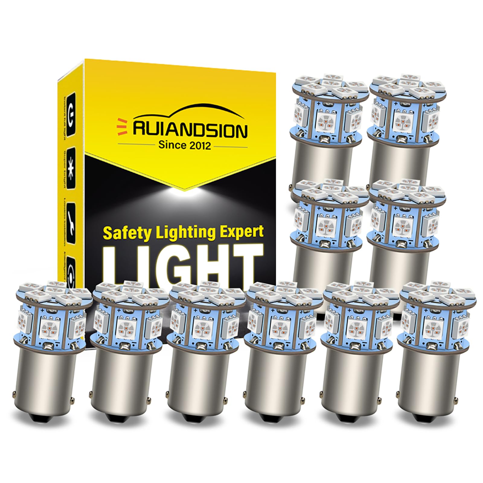 Ruiandsion 1156 BA15S P21W 7506 - Boczne światła LED AC6-30 V bez polaryzacji 5050 12SMD LED Chipsety Plug and Play żarówka LED w kolorze bursztynowym żółtym do świateł wstecznych światło migające