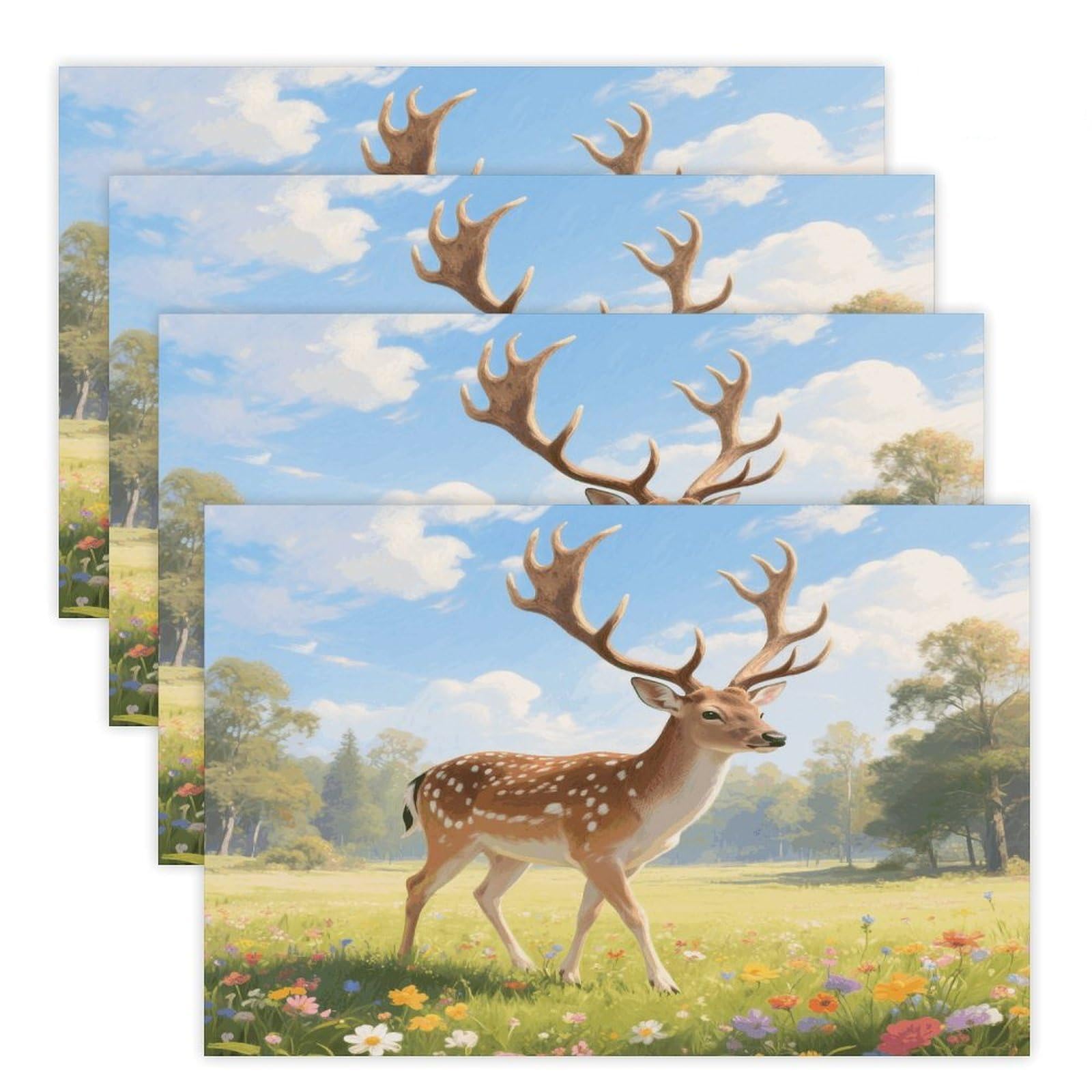 Aesthetic Deer Placemats Heat Resistant Non-Slip Place Mats Washable Wipeable Table Mat Kitchen Dining Table Decoration Placemats Indoor Outdoor Place Mats 17.7’’×11.8’’