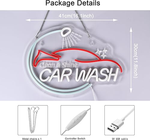 Miniatura 6 de Letrero de neón para lavado de autos, luces de neón para colgar en la pared, decoración artística para estaciones de servicio, servicio comercial,