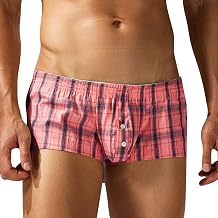 SEAUR Mens Plaid Boxer Briefs Cotton Breathable Underwear Low Rise Trunks with U-Pouch, Comfortable Pajamas Bottom