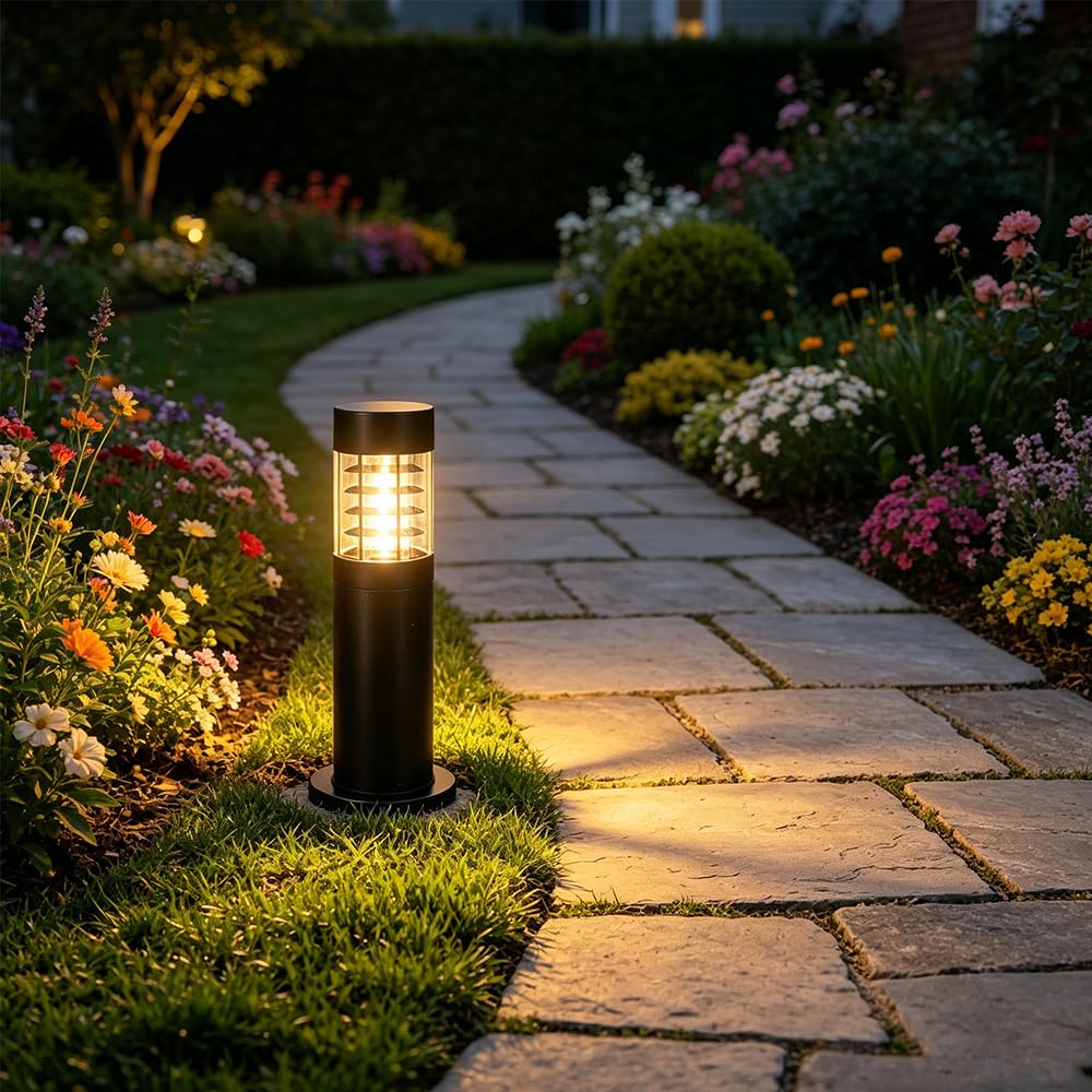LED Lampade Da Giardino Esterno illuminazione Da Giardino Palo Luce Da Esterno E27 Terra Lampione Impermeabile lampioncino Lampada da paletto per Sentieri Aiuole/Sentieri/Terrazza/Strade/Patio (B)
