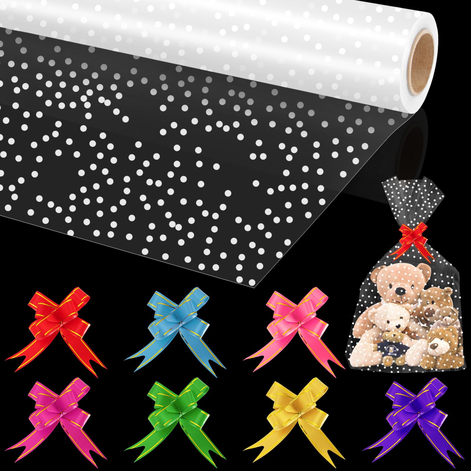 TakytaoCellophane Wrap Roll 34''x120ft, Clear Wrapping Paper to Wrap Gift Baskets, 3 Mil Thick Transparente Cellophane Plastic Wrap for Gifts, Baskets, Flowers, Food