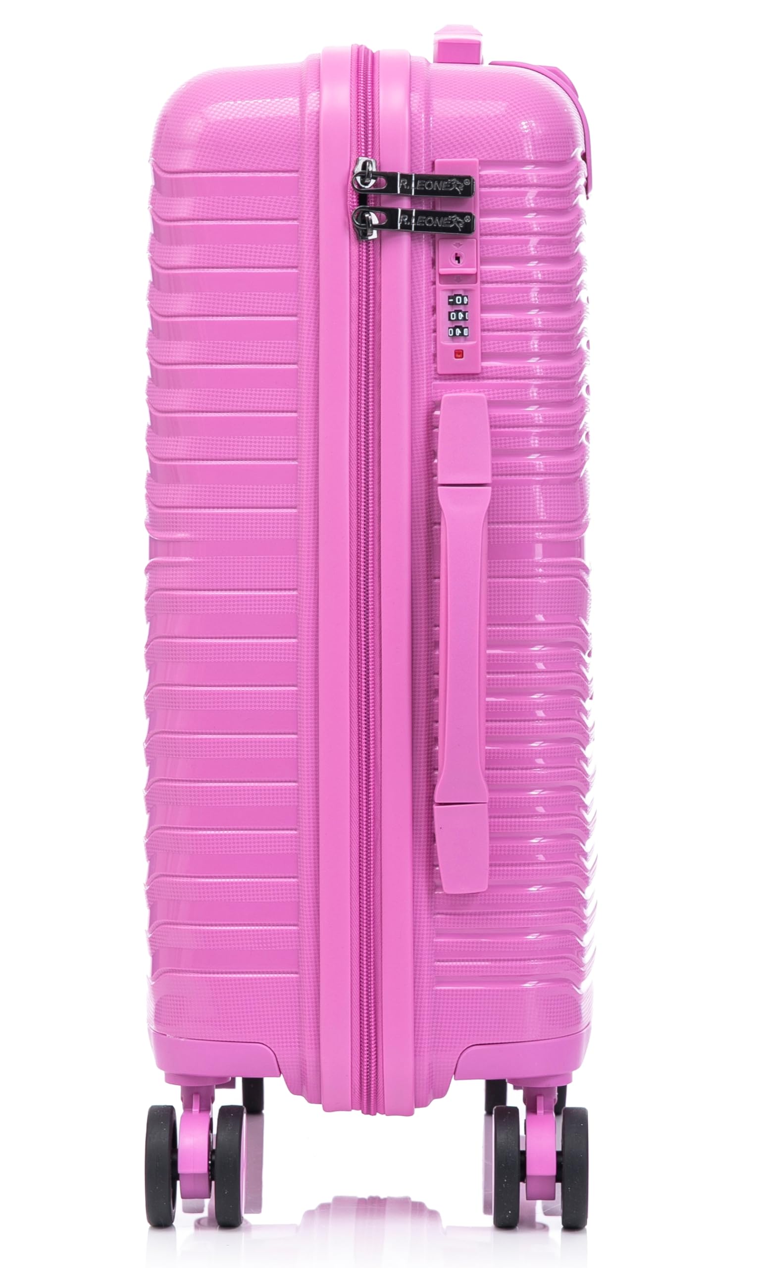 R.Leone Valigia da 1 Fino a Set 3 Bagaglio a mano 55x40x20 Ryanair, Medio, Grande Ultra Strong Antiurto Trolley leggero 8 ruote Polipropilene 6080 (Fucsia, M Valigia Media)