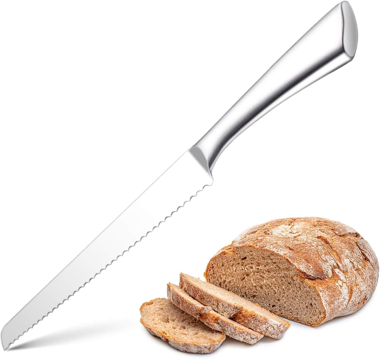 TOONEV 8 Inch Wavy Edge Wide Bread Knife Stainless Steel