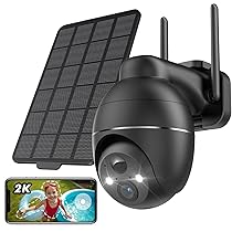 YESKAMOU Telecamera Wi-Fi Esterno Senza Fili, 2K Telecamera WiFi Esterno Senza Fili Videocamera Sorveglianza, Pannello Solare a Batteria, Visione Notturna a Colori, Funziona con Alexa, 360° PT, 2,4GHz