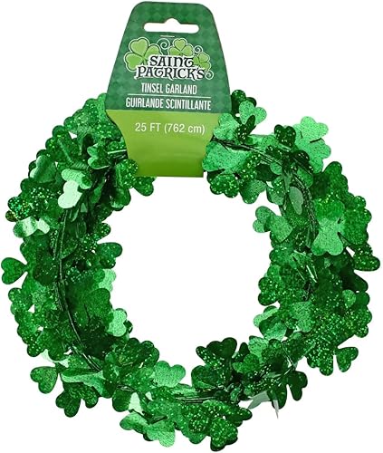 Miniatura 3 de Guirnalda de alambre de oropel verde brillante del día de San Patricio - 25 pies de largo