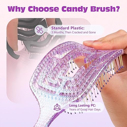 Miniatura 9 de CANDYBRUSH - Cepillo desenredante profesional para cabello 1A-2C, ligero (2.6 onzas), húmedo a seco, libre de estática, apto para viajes, soplado