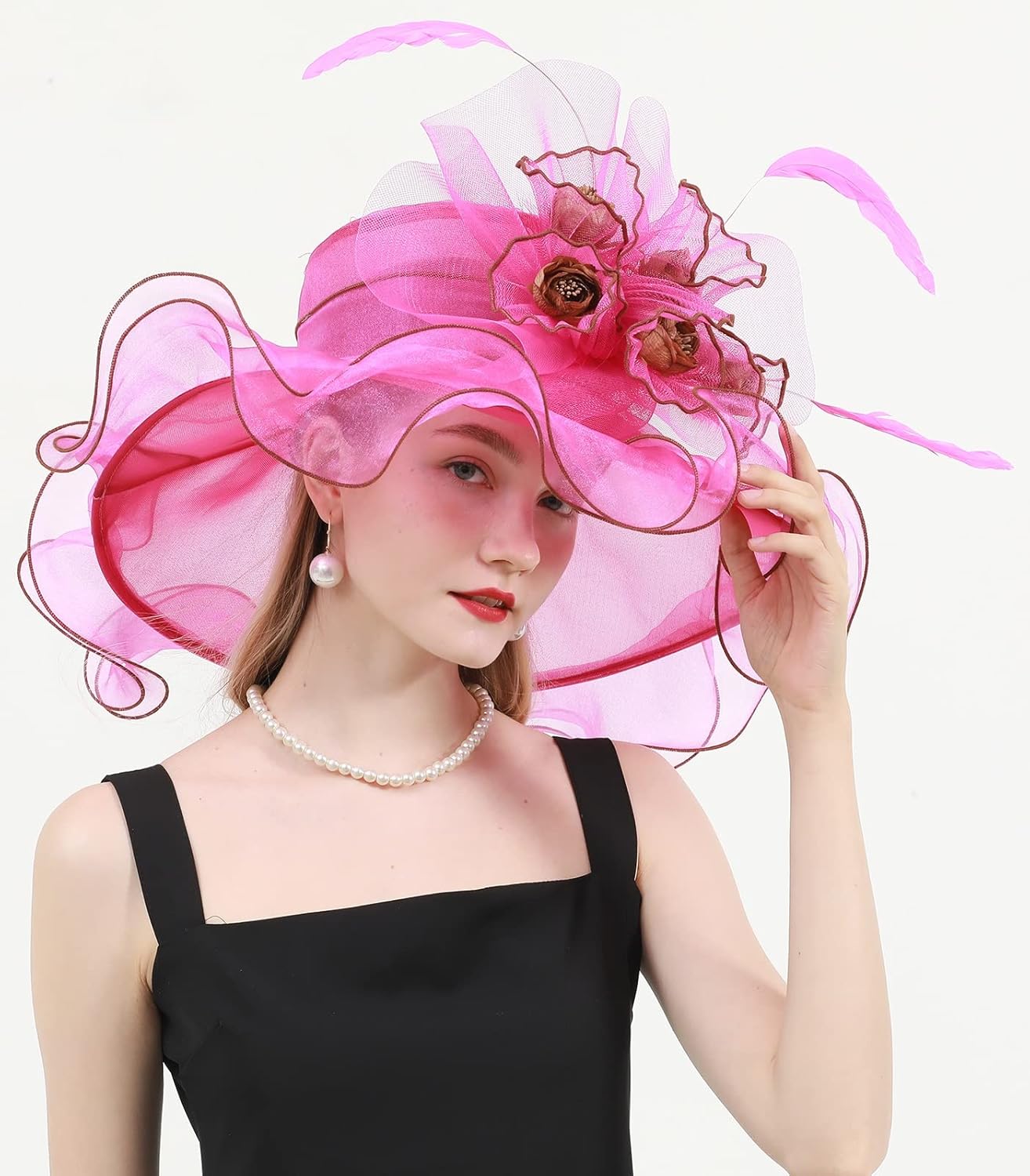 Women's Kentucky Derby Church Dress Hat Wide Brim Leaf Flower Bridal Shower Hat - Image 5