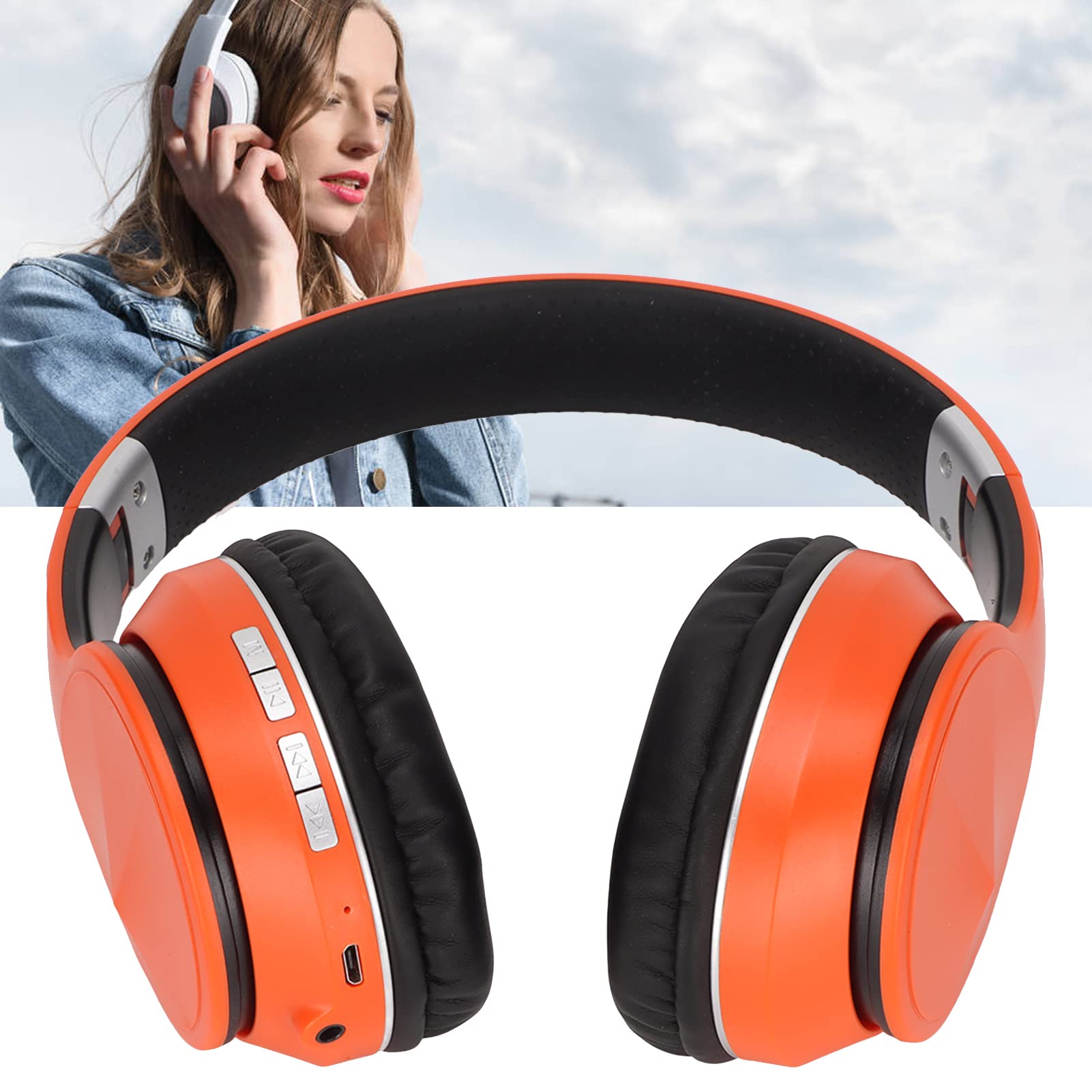 Cuffie Bluetooth ELB4 Cuffie pieghevoli wireless con Bluetooth 5.3 Connessione cablata AUX Riproduzione scheda di memoria Modalità FM per giochi sportivi Comoda fascia regol (Arancia)