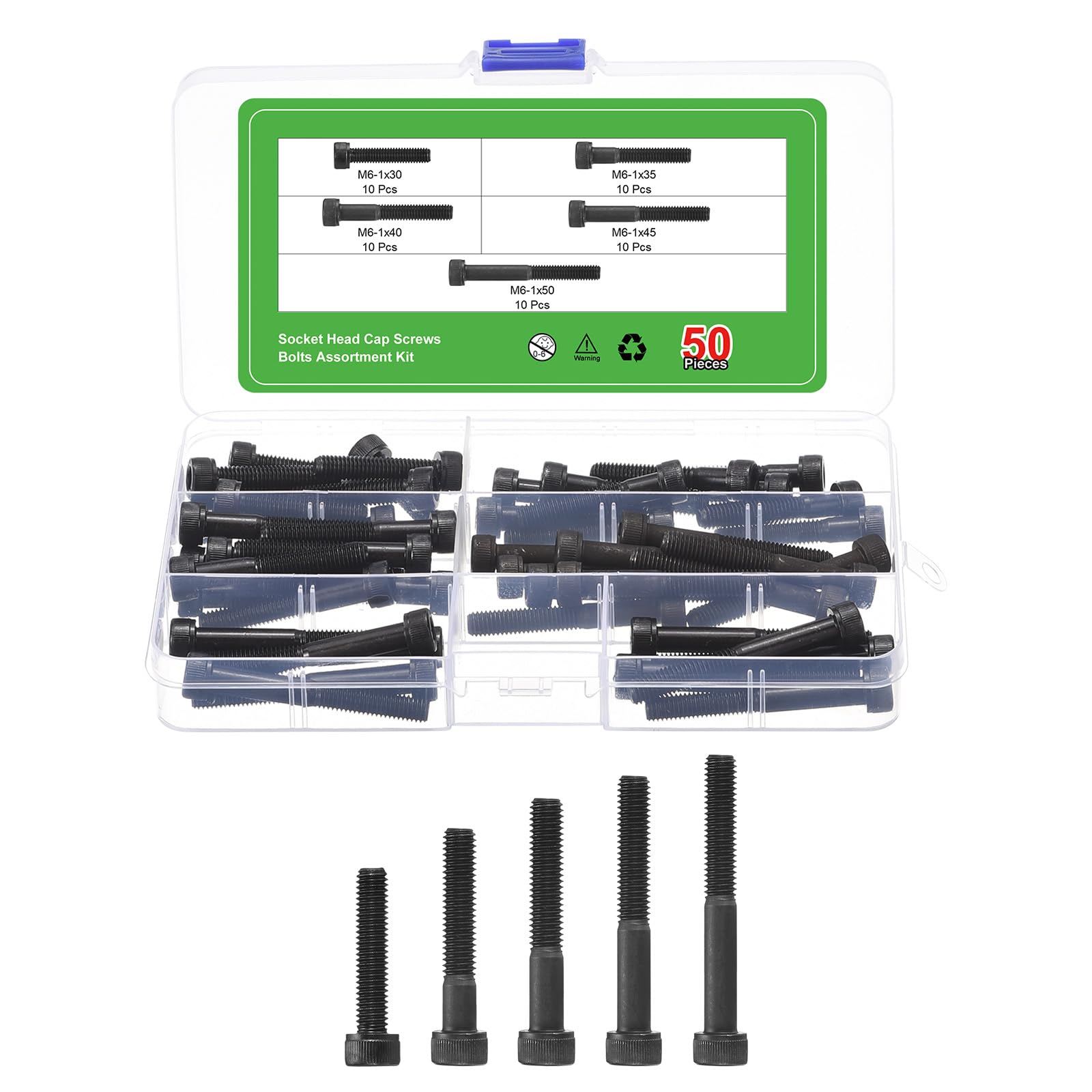 uxcell Hex Socket Bolt Kits (M6), Grade 12.9 Carbon Steel Allen Socket Drive Screws, Black
