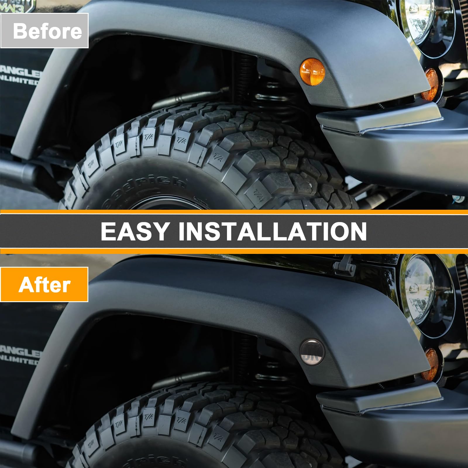 Aexploer Side Marker Lights Compatible with Wrangler JK 2007-2018 Front Fender Full LED Lights,2024 NEW,Favorite of Off-Road Enthusiasts (Smoked Lens Yellow Lights)