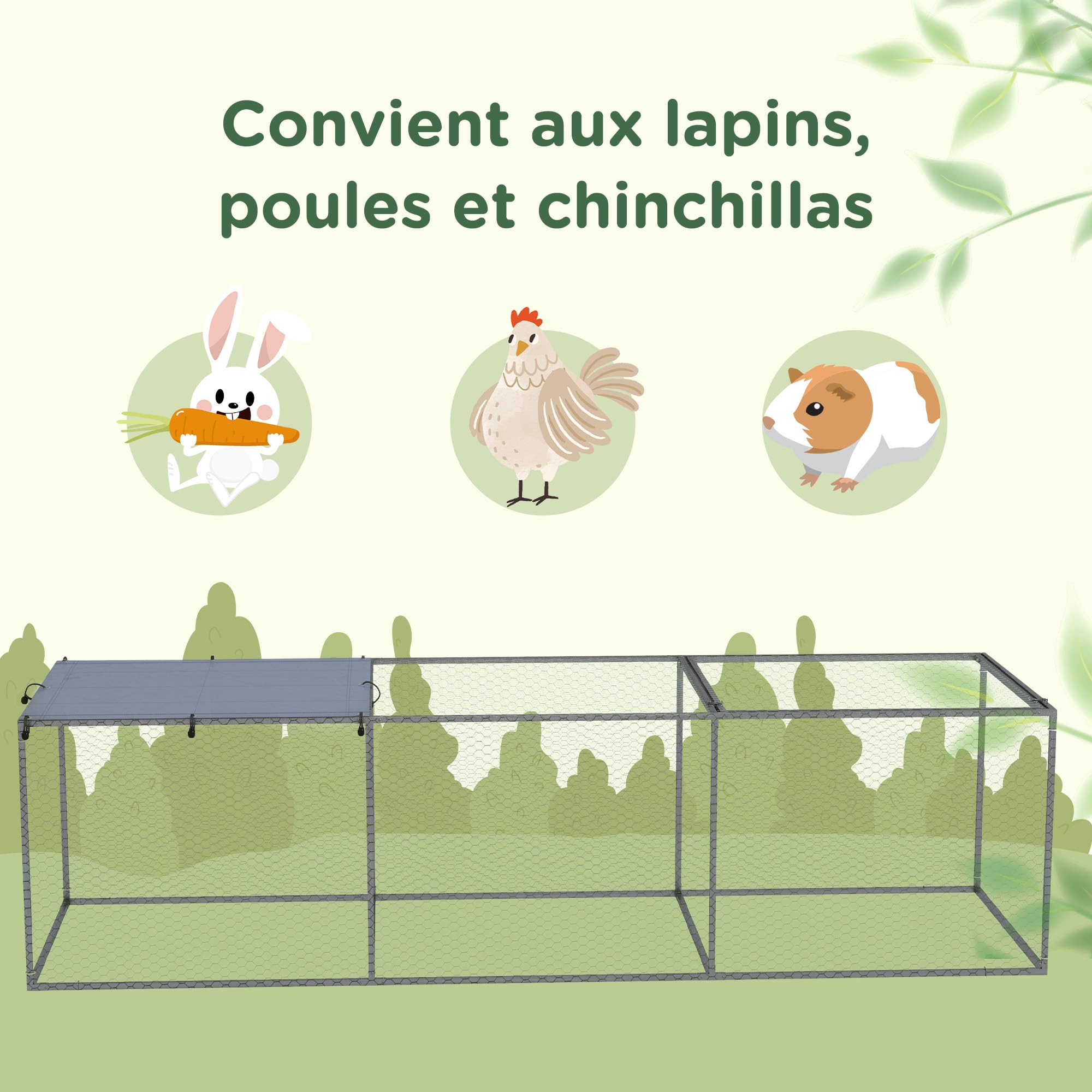 PawHut Enclos Poulailler Extérieur 3 m² pour Petits Animaux 3 x 1 x 0,8 m | Cage Clapier, Acier Galvanisé, 1 Porte Supérieure, Espace Couvert Bâche
