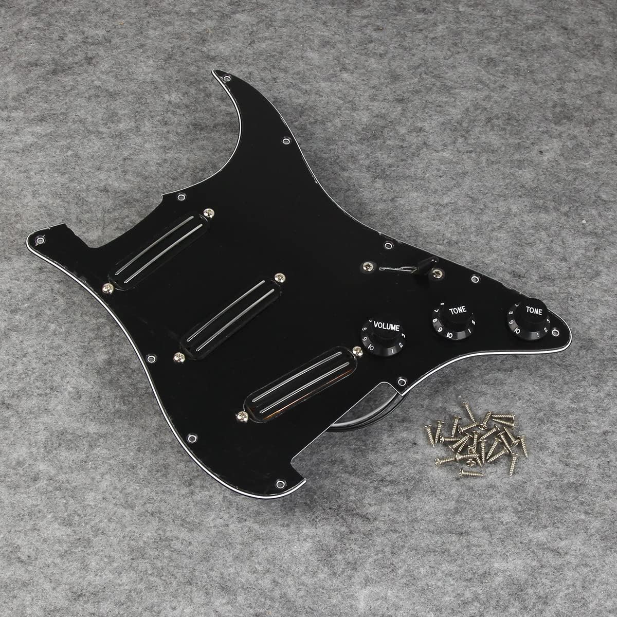 FLEOR Prewired Pickguard SSS Load Pickguard with Alnico 5 Hot Dual Rail Humbucker Pickups Set,Black