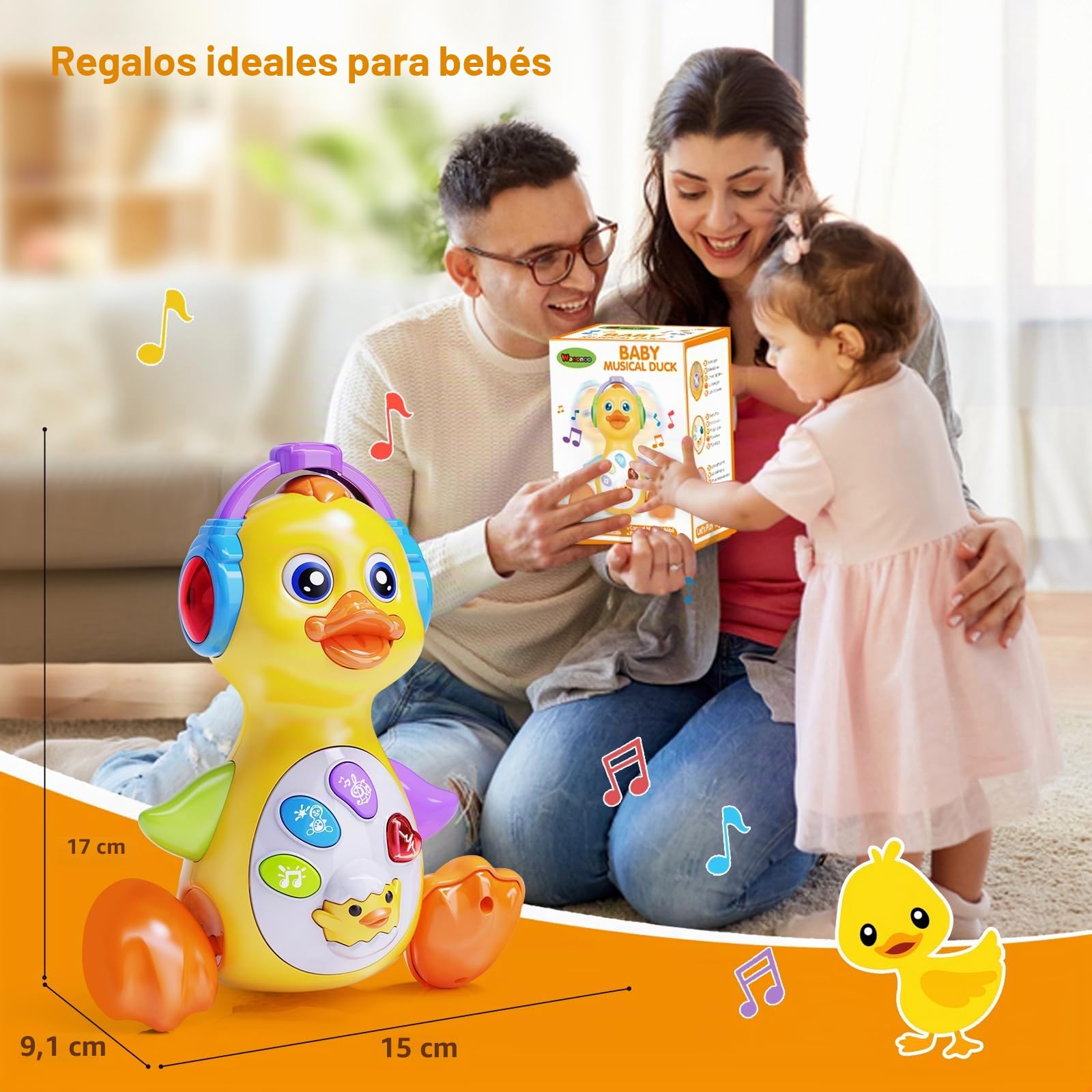 Musicales Juguetes Niños Niñas Pato de Juguete Bebes Juguetes pascuales para niños Juguete para Gatear con música y Luces Cesta de Pascua para niños Regalo originale de Pascua para Niños Niñas