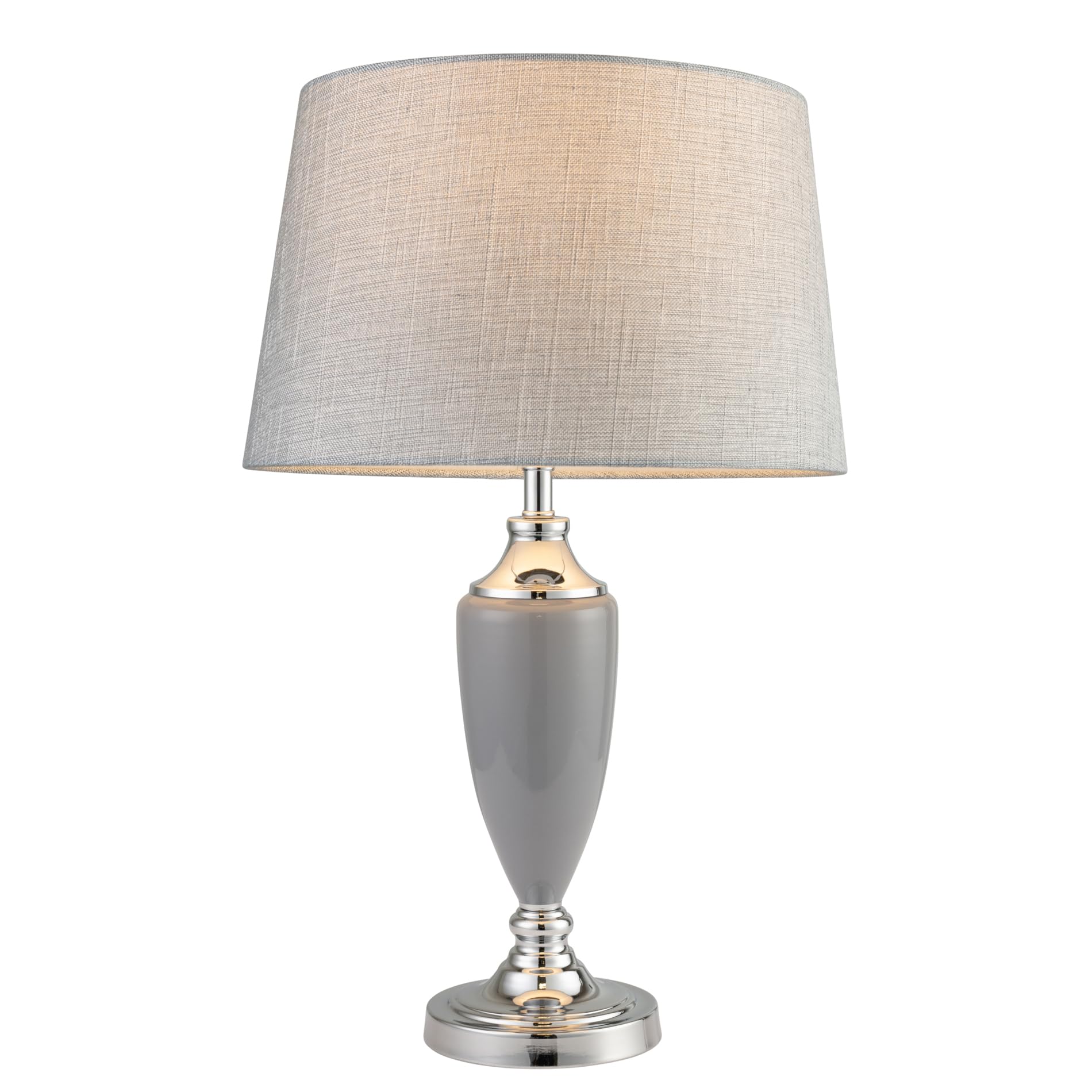 Lighting Supermarket Various Malham Large Classic Ceramic Table Lamp With Matching Shade - Modern Grey And Satin Silver
