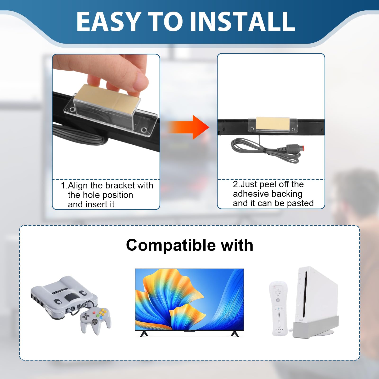Barre Capteur,Capteur Wii Sans Fil,Capteurs Récepteur Sensor Bar Filaire | de Remplacement à LED à Rayons Infrarouges, avec Support Transparent, Compatible Console Wii et Wii U
