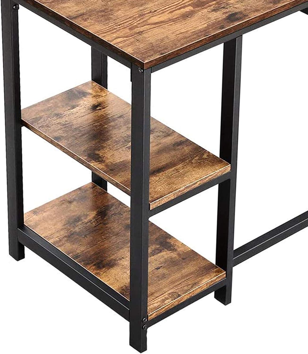 Close-up view of the two bottom shelves of the L-Shape Computer Desk