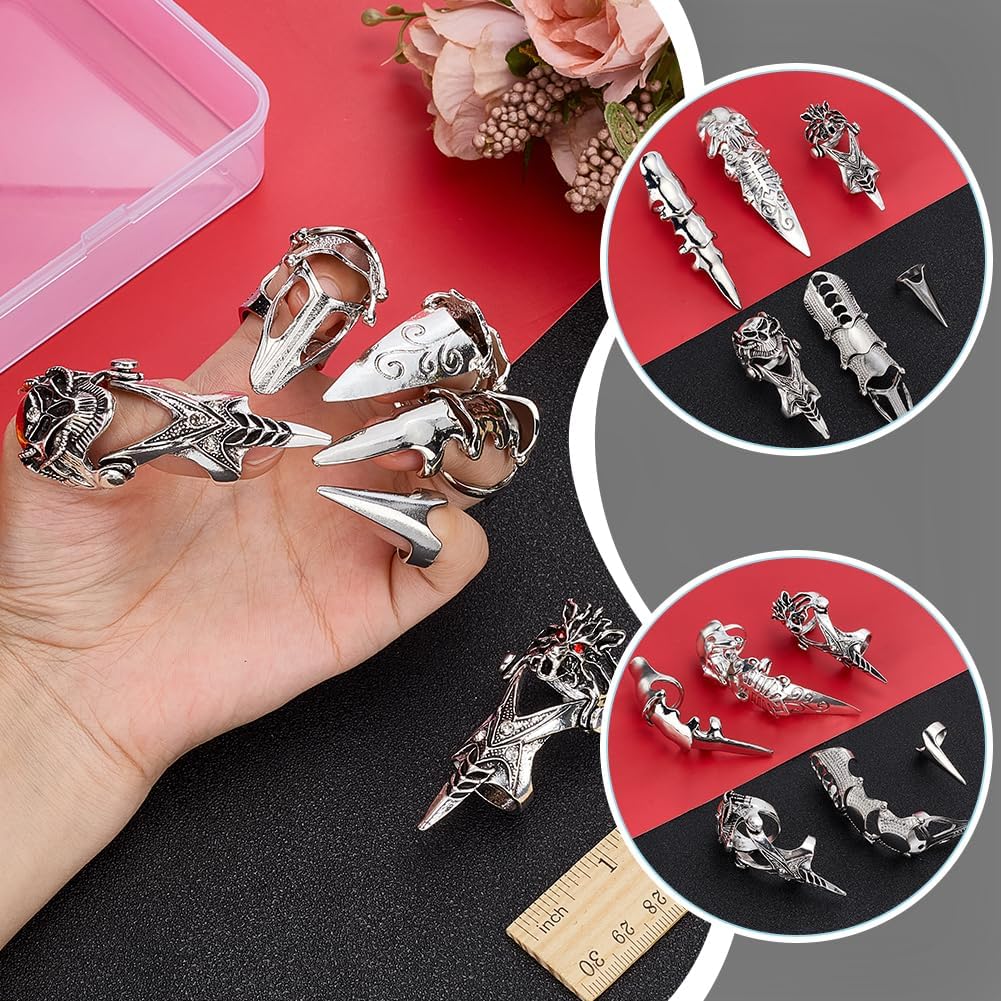 arricraft 6 Pcs 6 Styles Full Finger Claw Rings, Punk Silvery Armour Bendable Knuckle Full Finger Double Loop Activity Rings for Men Women Punk Cosplay Party Halloween - Image 3