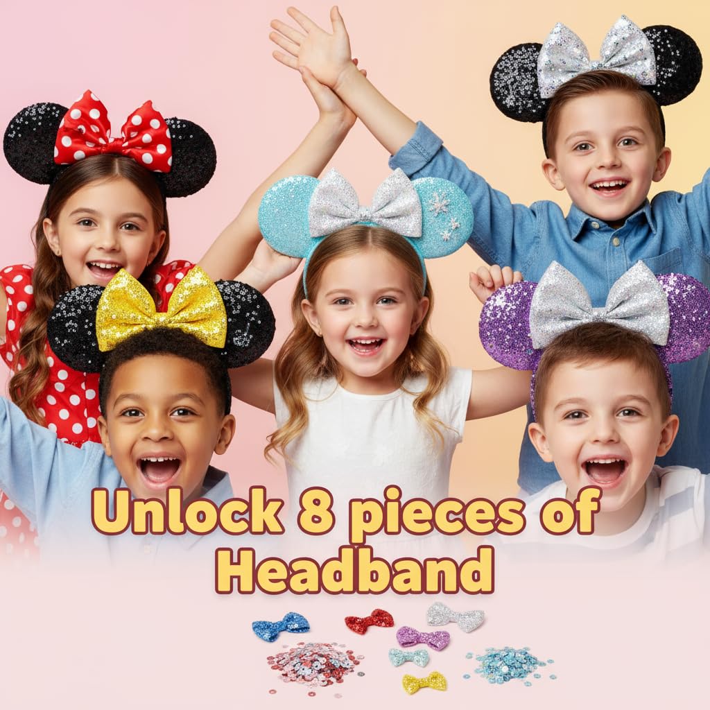 DIY Mouse Ears Headbands, Sequin Mouse Ears for Women Girls Boys, Shiny Bow Headband for Cosplay Costume Party Decorations Hair Accessories