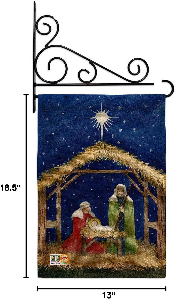 Nativity of Jesus Burlap Garden Flag Set Wall Holder Wintertime Three King Religious Holy Family Season Christian Small Decorative Gift Yard House Banner Double-Sided Made In USA 13 X 18.5