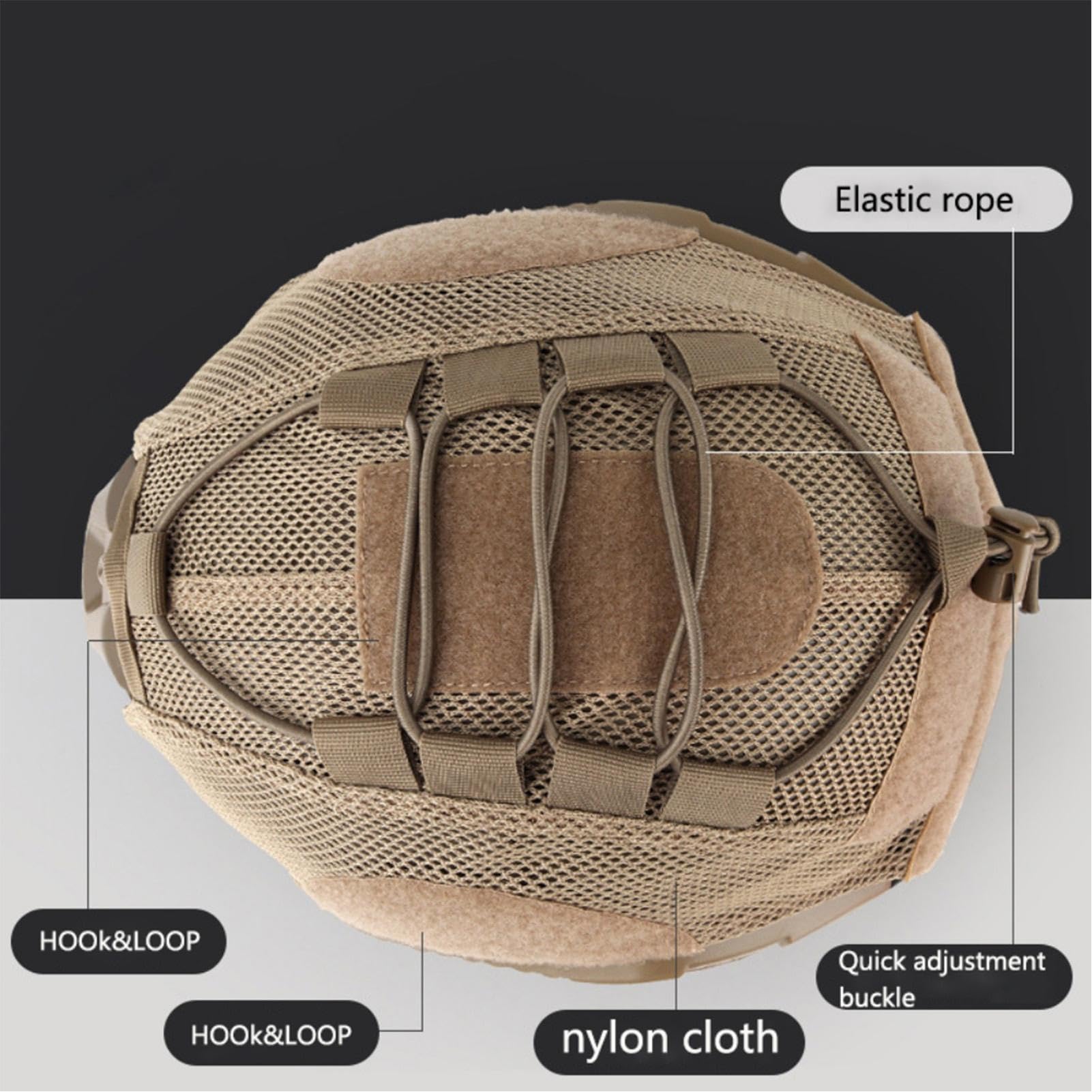 Housse de casque en maille pour airsoft – Housse de casque tactique en nylon pour BJ/PJ/MH Fast – Airsoft en plein air Paintball Tactique Équipement de protection du corps Équipement de chasse