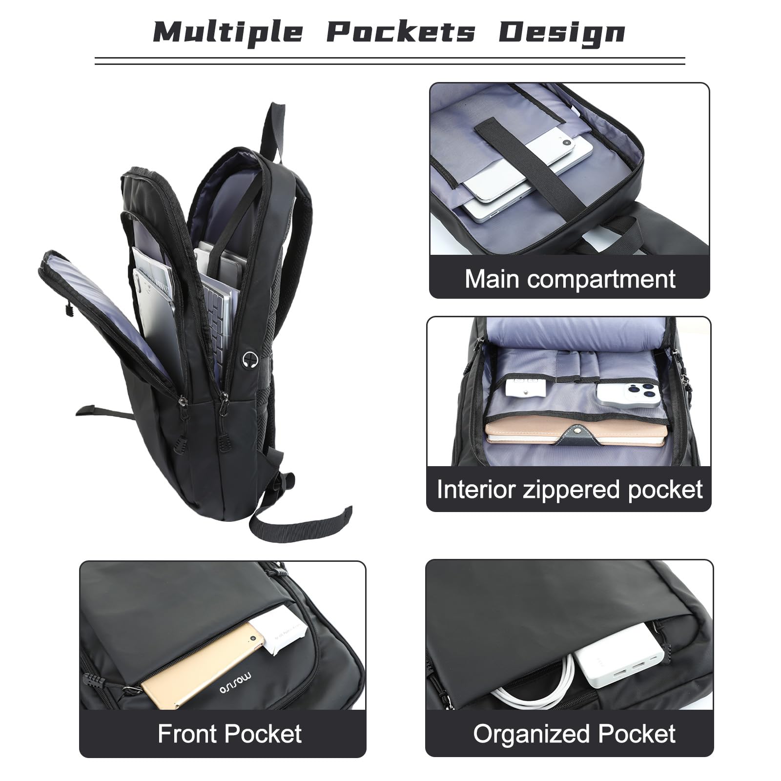 MOSISO Sottile Zaino per Laptop, 15,6 pollici Borsa Impermeabile per Laptop | e 13 pollici Custodia Laptop, 13 pollici Borsa PC, Neoprene Borse Computer con Custodia Piccola, Nero e Nero