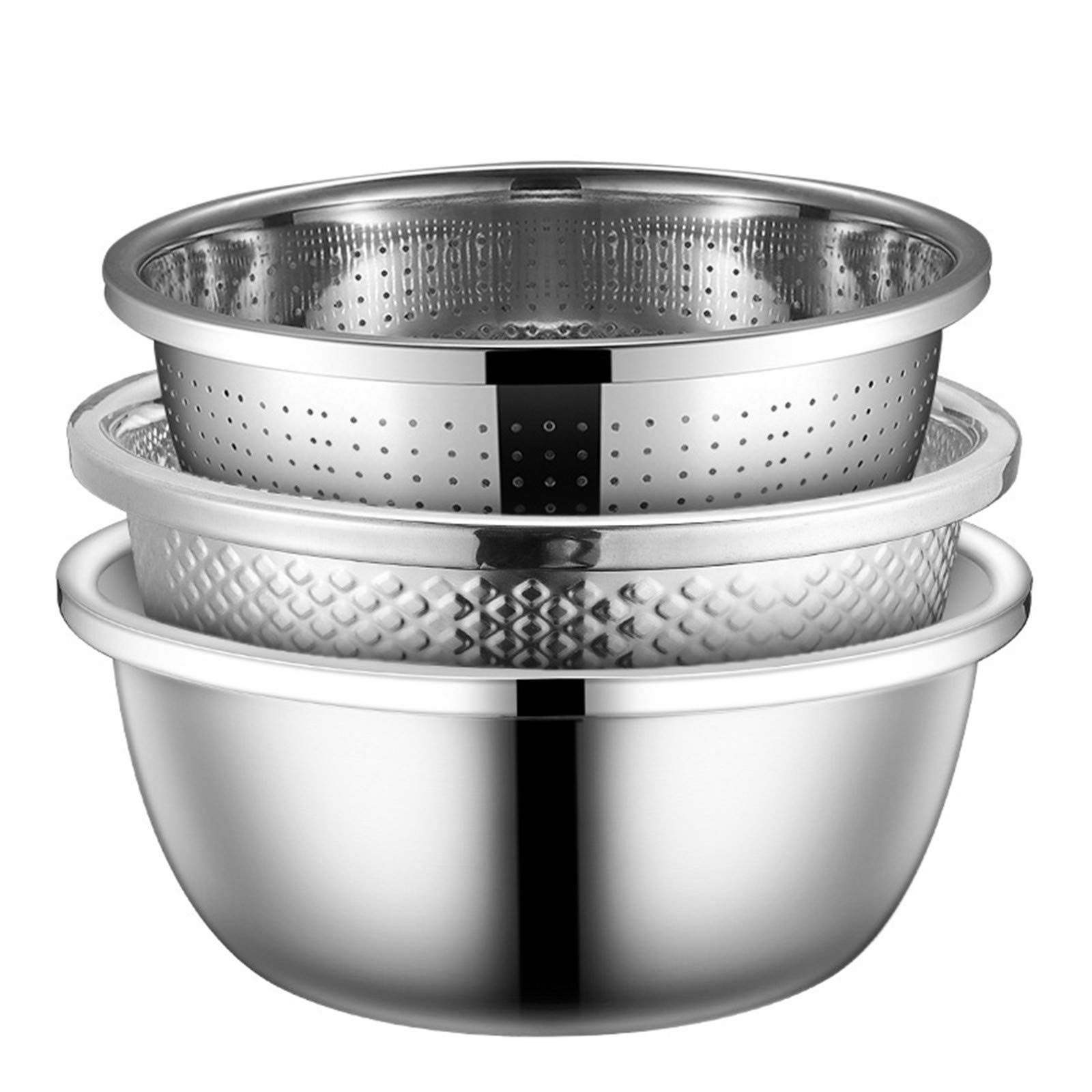 Cuencos Nido de Acero Inoxidable de 3 Piezas - Vajilla Apta para microondas para Mezclar, batir y almacenar Alimentos (sin Tapa)-