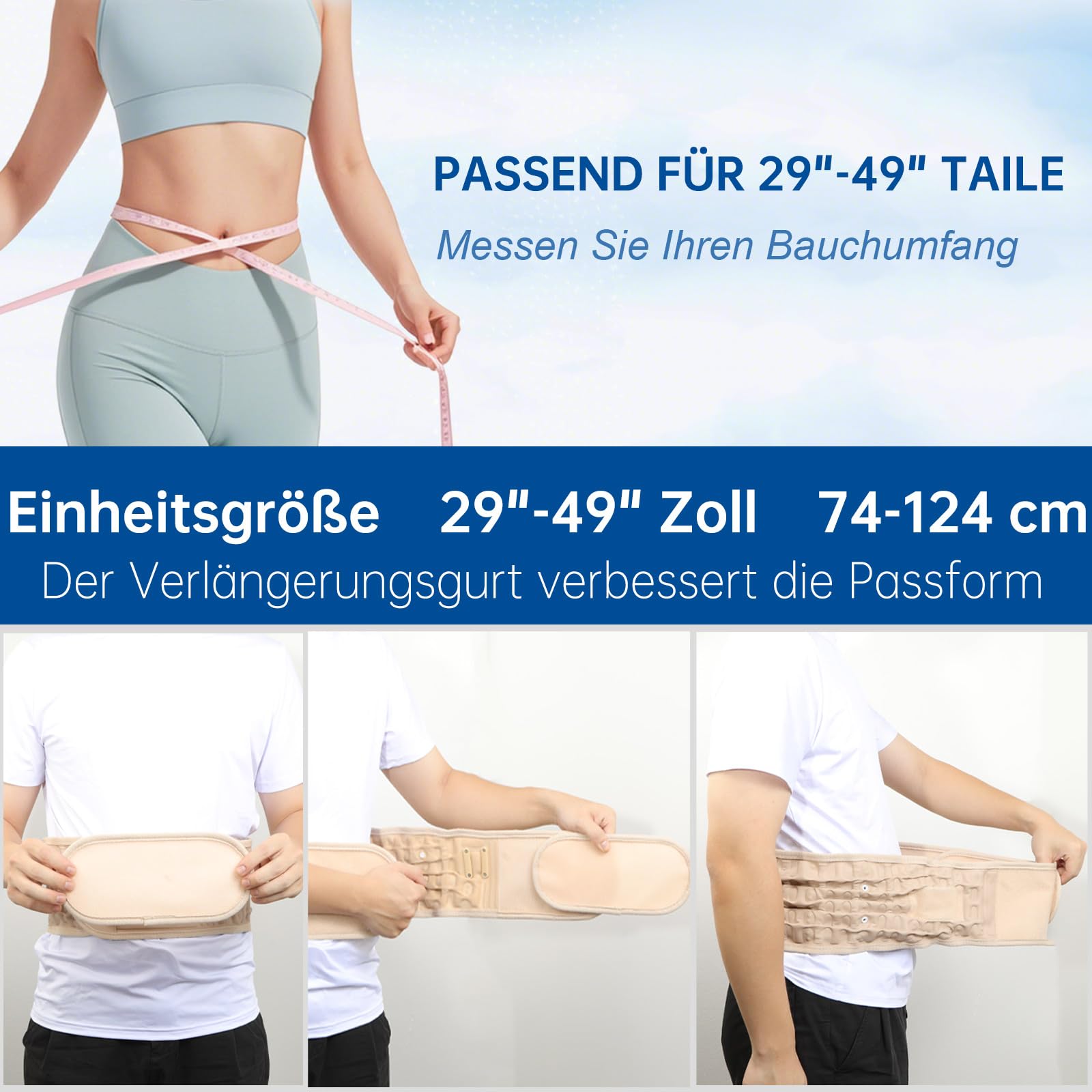 HONGJING Dekompressions Rückengurt zur Linderung von Schmerzen im unteren Rücken, Aufblasbarer Lendenwirbelstützgurt, Einheitsgröße, passend für 29-49 Taille