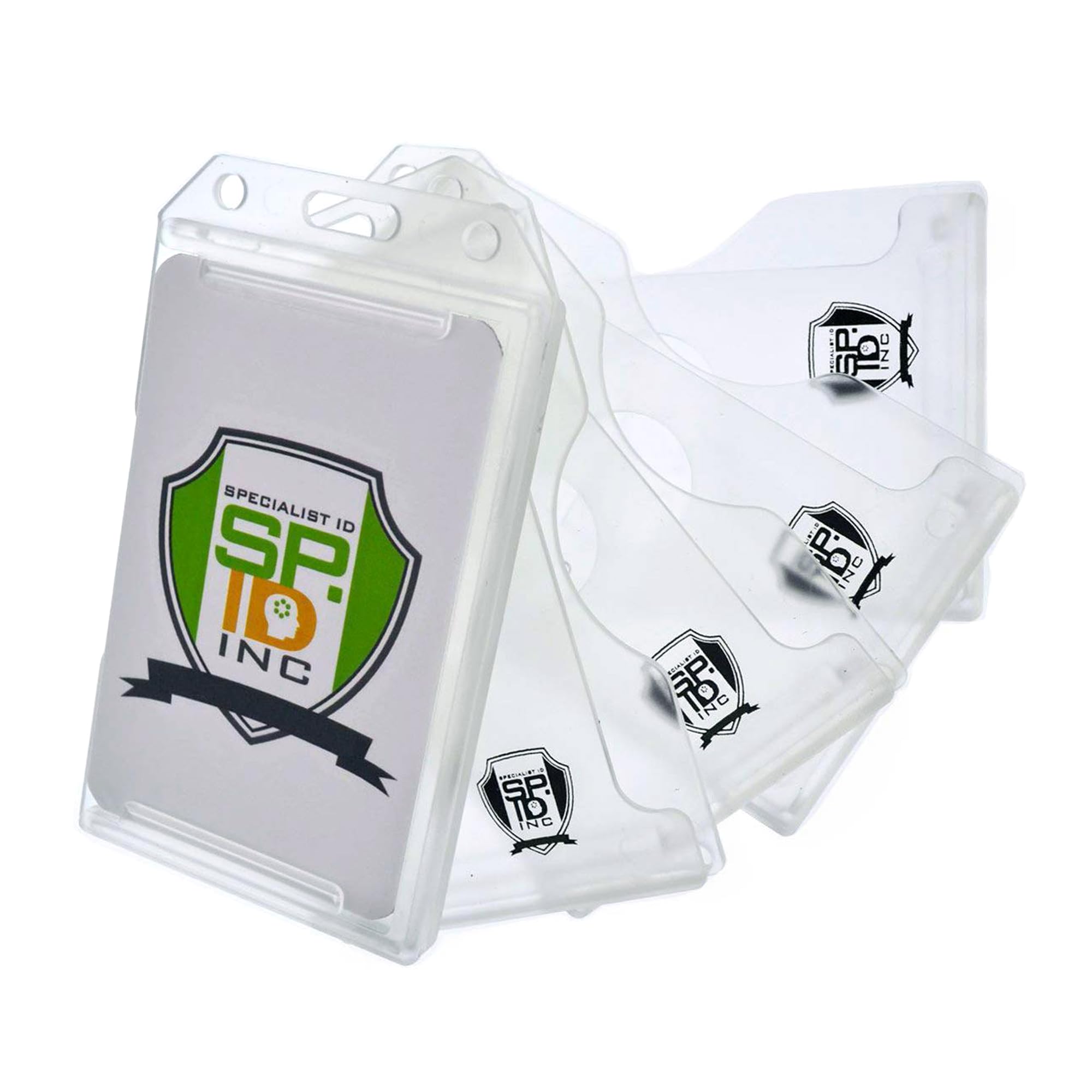 Specialist ID Ausweishalter aus Hartplastik, vertikal, seitliche Ladung, 2 Kartenschutz, mehrere Ausweishalter, robust, Hartplastik, 5 Stück (transparent)