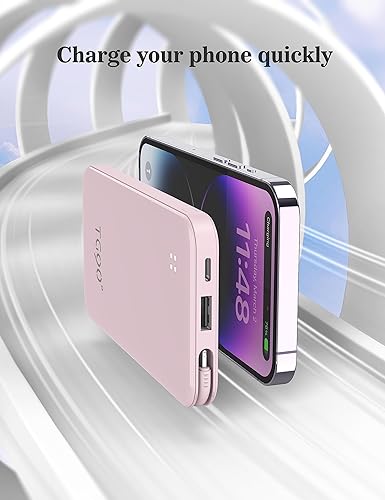 Miniatura 3 de TG90 Paquete de 2 cargadores portátiles de 10000 mAh con cable integrado, cargador de batería portátil ultra delgado para teléfono compatible con