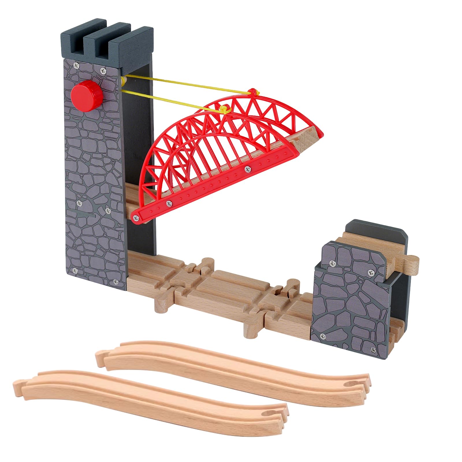 Hebebrücke für Holzeisenbahn, kompatibel mit Allen gängigen Holzeisenbahn-Systemen, Holzschienen-Zubehör, für Kinder ab 3 Jahren