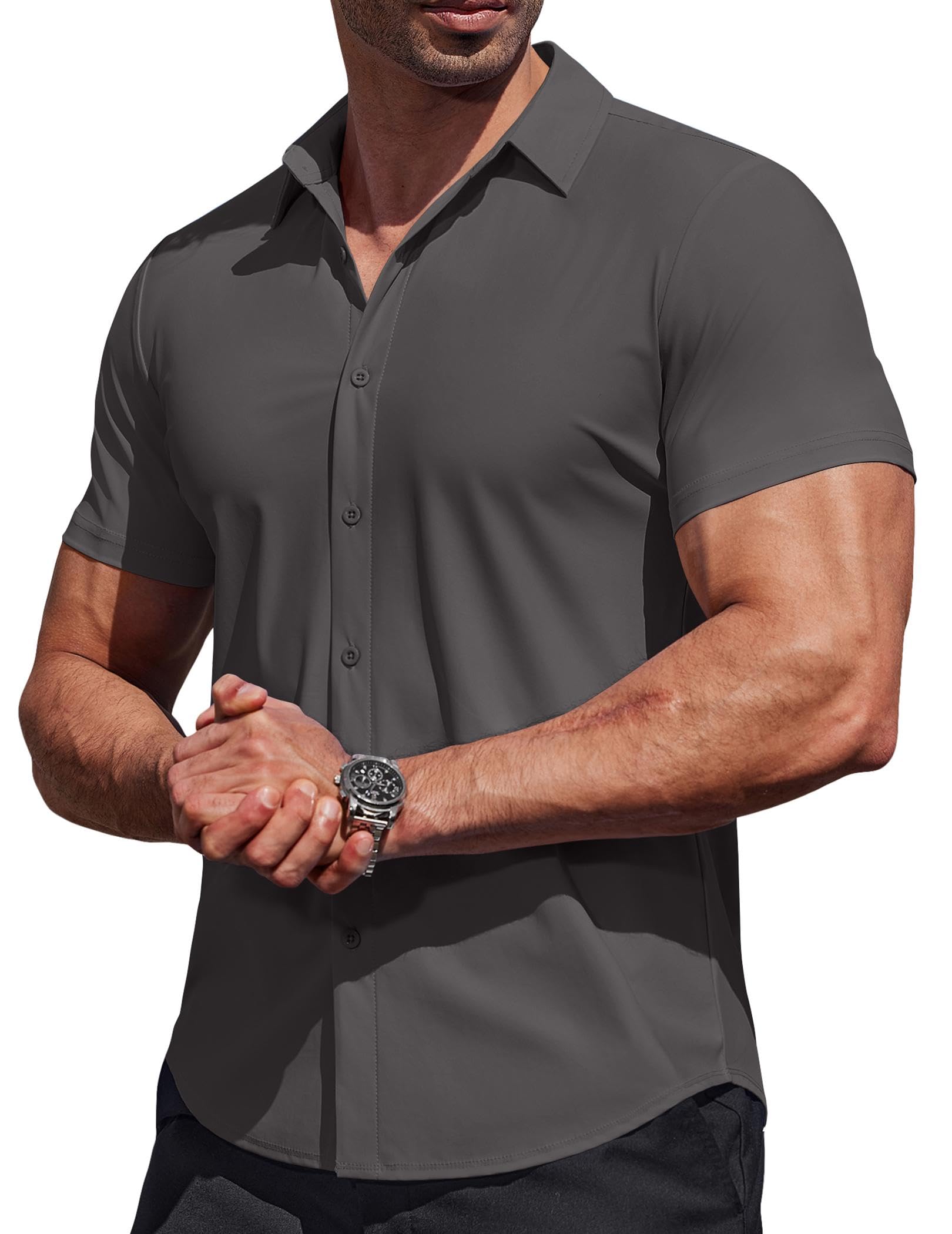 View 1 of [HOLE] COOFANDY Men's Short Sleeve Button-Down Shirt L