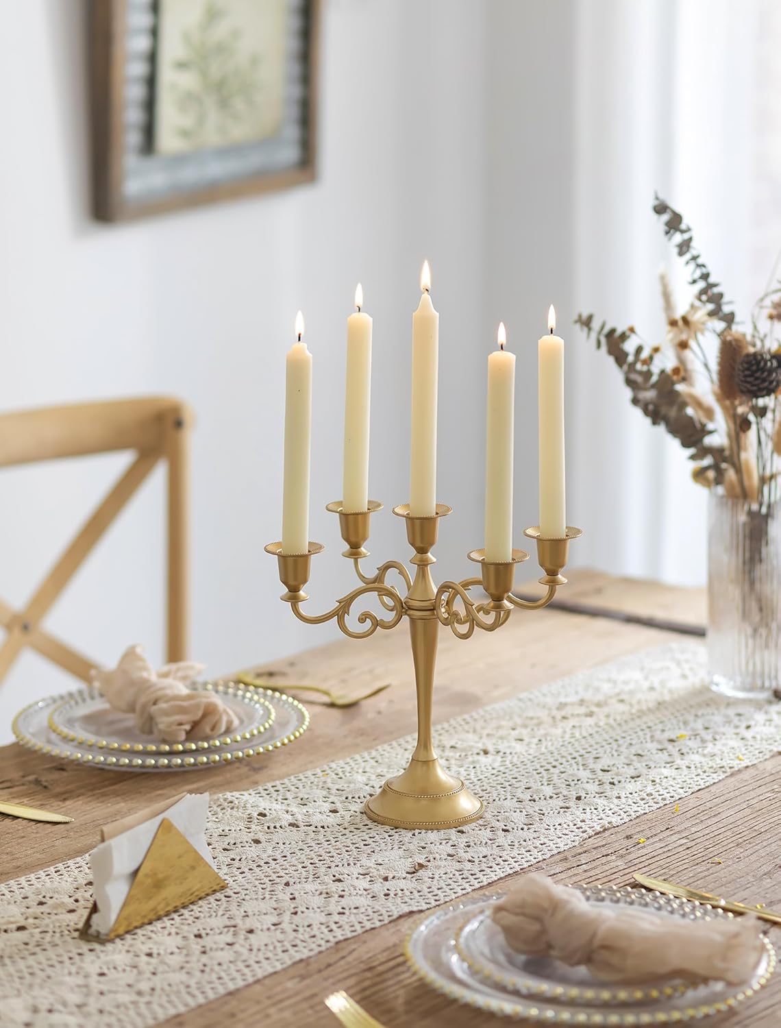 Sziqiqi Gold Candelabra Table Centerpiece: 10 Inches Candelabra Candle Holder for Taper Candlesticks - 5 Arms Metal Candlestick Holders for Wedding Christmas Dining Table - Image 6